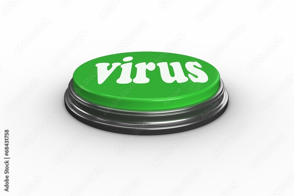 Poster Virus on digitally generated green push button