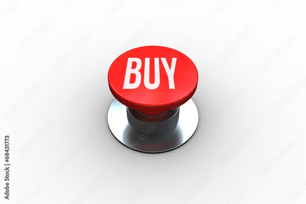 Poster Buy on digitally generated red push button