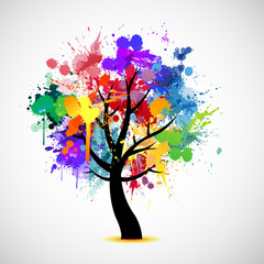 Obraz na płótnie Canvas Multi colored paint splat abstract tree