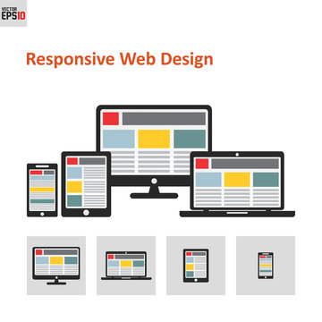 Responsive web design, flat icons