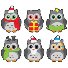 Fotobehang owls in winter hats colored vector © lyusya_k