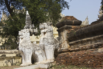  Lion protector of the temple in the historical site of  Bagan