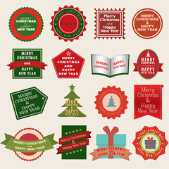 Set of labels and elements for Christmas Badges.