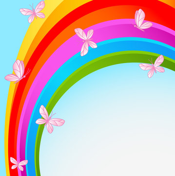 Rainbow sky with butterfly