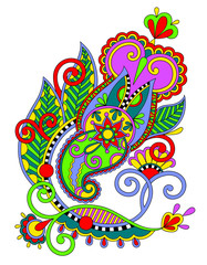 original digital draw line art ornate flower design. Ukrainian t