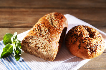 Fresh baked bread and fresh basil