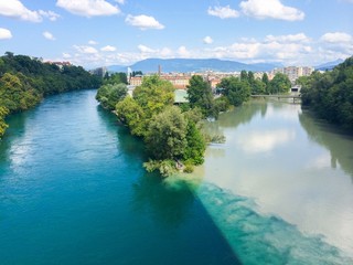 Confluence of the Rhône and Arve rivers