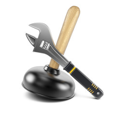 Plunger and adjustable wrench