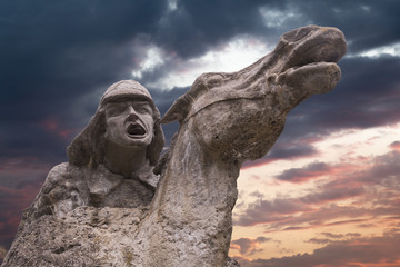 Fototapeta na wymiar Monument to the first Komsomol members at sunset, Pyatigorsk, Ru