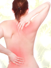 Obraz na płótnie Canvas Frau mit Rücken- und Nackenschmerzen