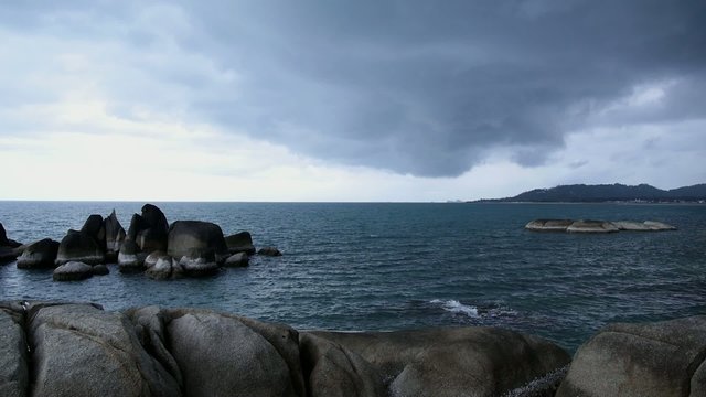 Rocky Shore before Storm. Thai Sea Coast.