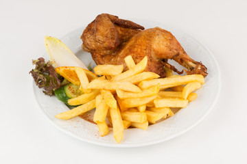 Halbes Hähnchen mit Pommes