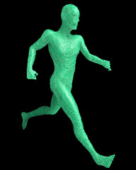 Figura astratta uomo che corre su sfondo nero