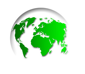 Green globe of the world icon on white background