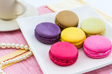 Sweet and colourful french macaroons or macaron, Dessert.