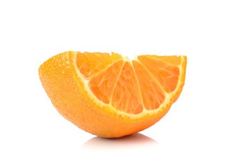 Half orange fruit on white background, fresh and juicy