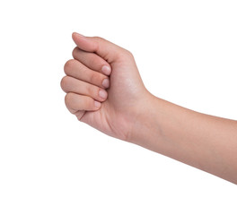 Female hand  isolated on white, rock roshambo sign