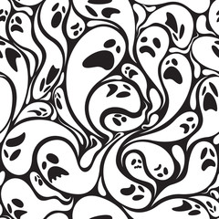 Fototapeta premium Ghosts seamless pattern in black and white