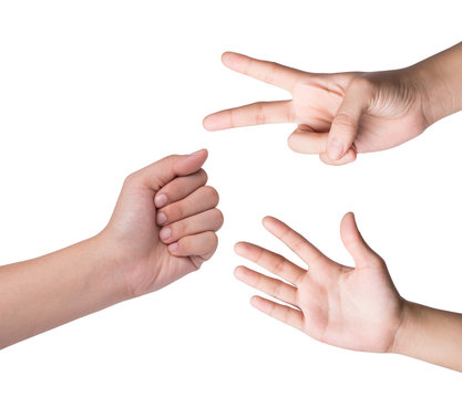 Female hand  isolated on white , roshambo sign