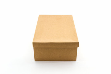 Brown shoe box on white background with clipping path.