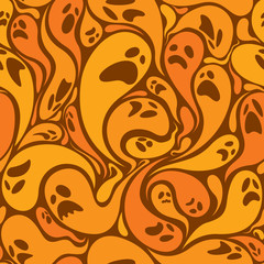 Fototapeta premium Ghosts seamless pattern in orange color