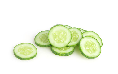 Naklejka na ściany i meble Fresh slice cucumber isolated on white background