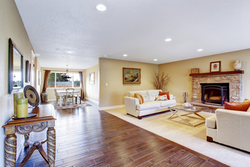 House interior. Cozy living room with dining area
