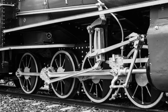 Black and white vintage train , Train wheel