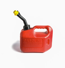 Red gasoline Canister on a white background.