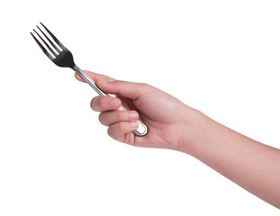 hand holding fork - shaded with white background