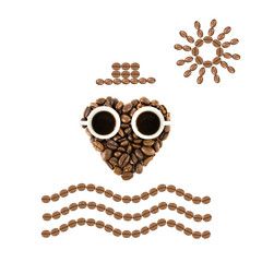 heart from coffee beans isolated on a white