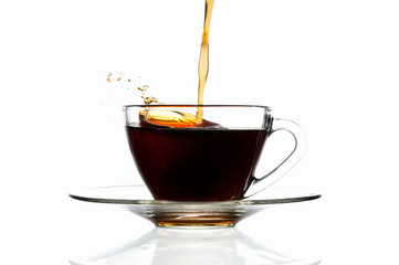 Pour coffee into glass cup.
