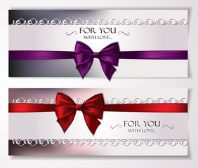 Elegant vector holiday cards with silk ribbons and bows