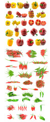 collection Red and green peppers on white background