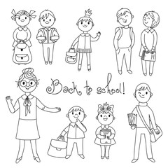 The teacher with the students. Back to school.