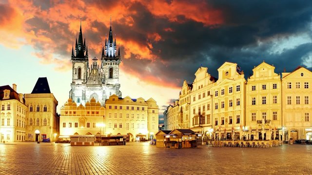 Prague Old town square, time lapse