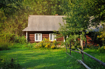 Fototapeta na wymiar Old village house in summer day