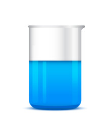 Chemical beaker with solution on white background