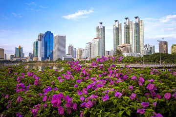 Bangkok city town and the water park, Thailand.