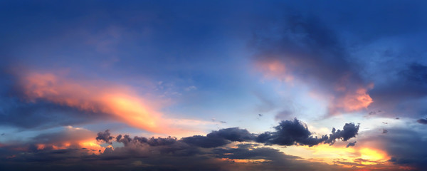 Panorama of evening sunset sky