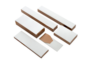 collection of various white and brown box and packages on white