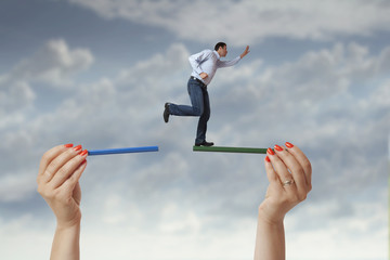 Young man jumping and running for opportunity