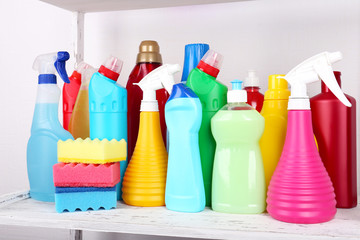 Cleaning products on shelf