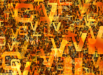 heap of abstract chaotic orange alphabet letters