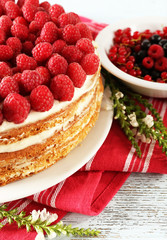 Tasty cake with fresh berries, close up