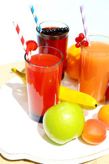 Delicious cocktails on beach, close-up