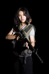 Naklejka premium Woman aiming a rifle.