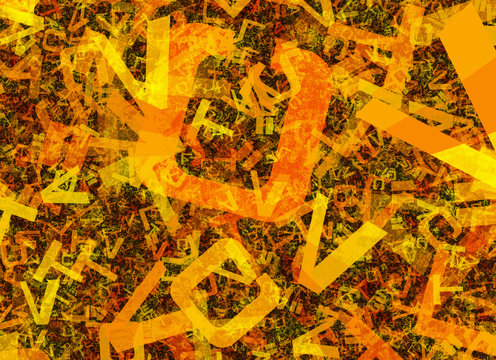 Many Abstract Chaotic Orange Alphabet Letters