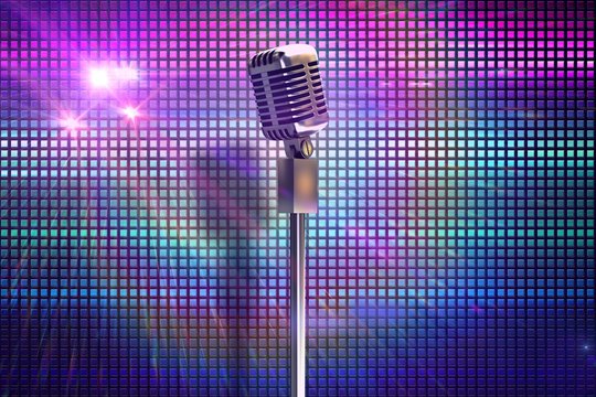 Composite image of retro microphone on stand