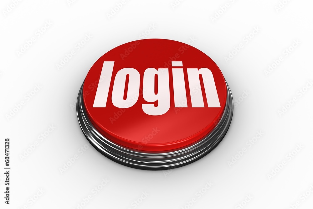 Poster Login on digitally generated red push button